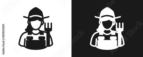 Farmer Icon Set Glyph In White And Black Background