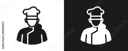 Chef Icon Set Glyph In White And Black Background