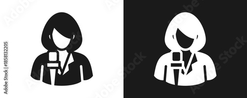 Reporter Icon Set Glyph In White And Black Background