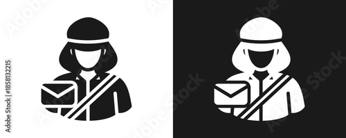 Mail Carrier Icon Set Glyph In White And Black Background