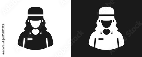 Delivery Woman Icon Set Glyph In White And Black Background