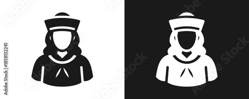 Sailor Icon Set Glyph In White And Black Background
