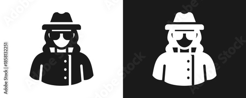 Detective Icon Set Glyph In White And Black Background