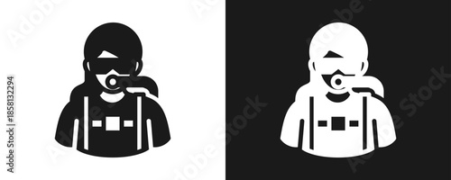 Diver Icon Set Glyph In White And Black Background