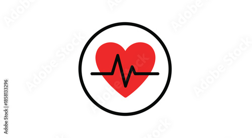 Simple black outline icon of a red heart with a cardiogram or heartbeat line inside a circle, symbolizing health, love, and life.