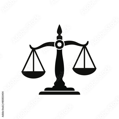 black justice scale icon on white background.