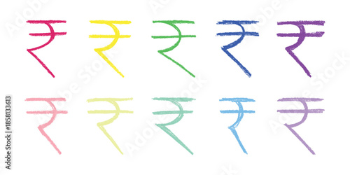 Set of hand drawn rupee currency symbol. Brush stroke doodle. Single element for design