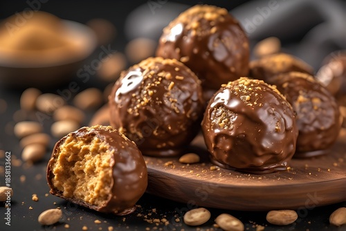 Wallpaper Mural chocolate peanut butter balls on a wooden board Torontodigital.ca