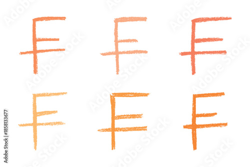 Set of hand drawn swiss franc currency symbol. Brush stroke doodle. Single element for design