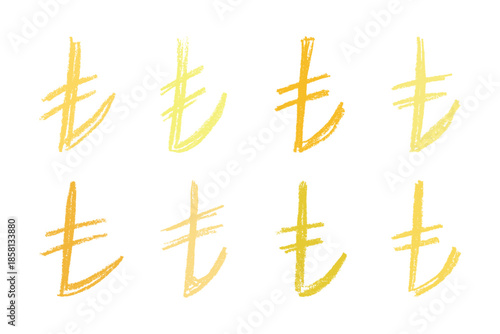 Set of hand drawn turkish lira currency symbol. Brush stroke doodle. Single element for design