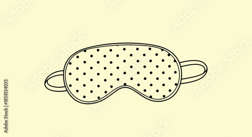 Simple black and white line drawing of a comfortable sleep mask featuring a classic polka dot pattern against a pale yellow background.