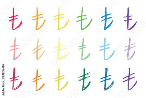 Set of hand drawn turkish lira currency symbol. Brush stroke doodle. Single element for design