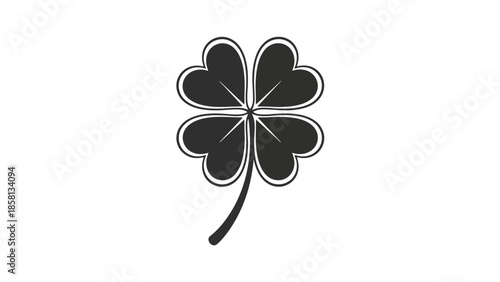 A simple, elegant black four-leaf clover illustration on a white background.