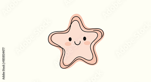 Kawaii-style cartoon of a smiling pink star with rosy cheeks, drawn with a simple, sketchy outline on a light cream background.
