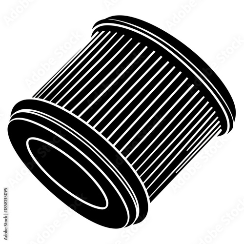 Automotive engine air filter vector illustration in black and white silhouette style for car maintenance and service design.