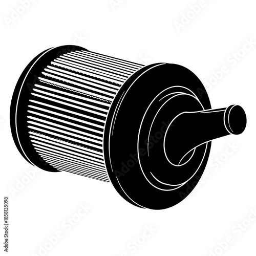 Automotive engine air filter vector illustration in black and white silhouette style for car maintenance and service design.
