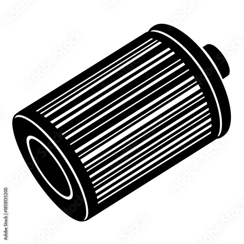 Automotive engine air filter vector illustration in black and white silhouette style for car maintenance and service design.