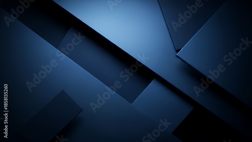 ダークブルーの幾何学的なパネルが重なり合う抽象的な背景素材