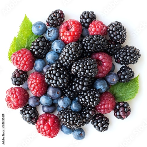 Assortment of Fresh Mixed Berries on White Background
