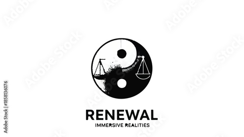 Yin Yang symbol with scales of justice representing balance and renewal