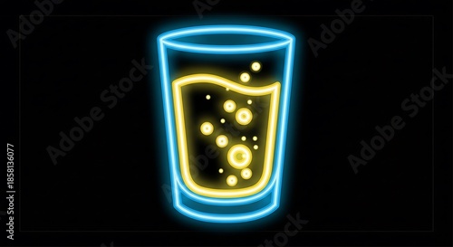 A neon icon of a glass of lemonade. 