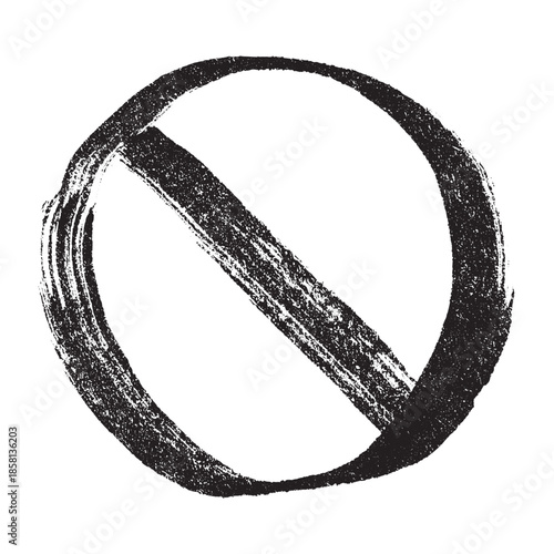 Hand drawn prohibition sign No entry symbol Black circle with cross line clipart in doodle style Ban Restriction Forbidden stop Single element for print, web, design