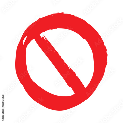 Hand drawn prohibition sign No entry symbol Red circle with cross line clipart in doodle style Ban Restriction Forbidden stop Single element for print, web, design