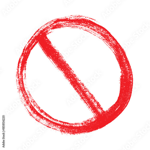 Hand drawn prohibition sign No entry symbol Red circle with cross line clipart in doodle style Ban Restriction Forbidden stop Single element for print, web, design