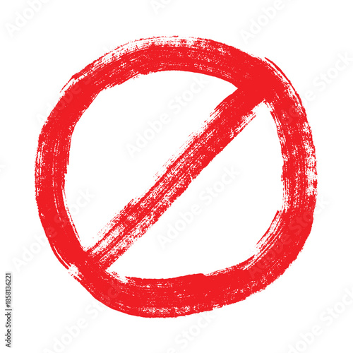 Hand drawn prohibition sign No entry symbol Red circle with cross line clipart in doodle style Ban Restriction Forbidden stop Single element for print, web, design