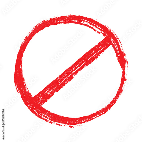 Hand drawn prohibition sign No entry symbol Red circle with cross line clipart in doodle style Ban Restriction Forbidden stop Single element for print, web, design