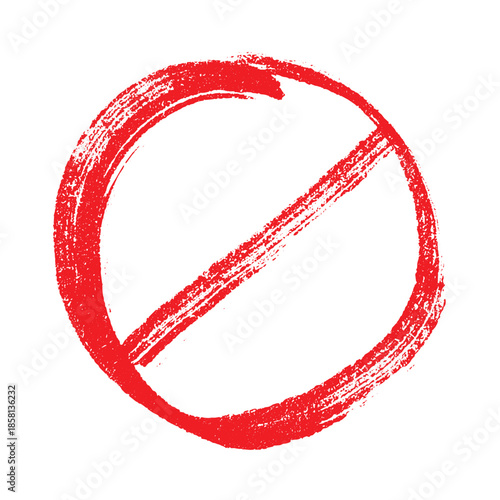 Hand drawn prohibition sign No entry symbol Red circle with cross line clipart in doodle style Ban Restriction Forbidden stop Single element for print, web, design