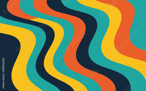 Vibrant Wavy Lines Background in Orange Yellow Blue and Black