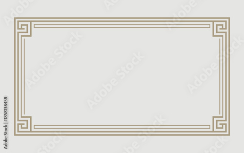 Gold geometric frame with Greek key pattern on white background