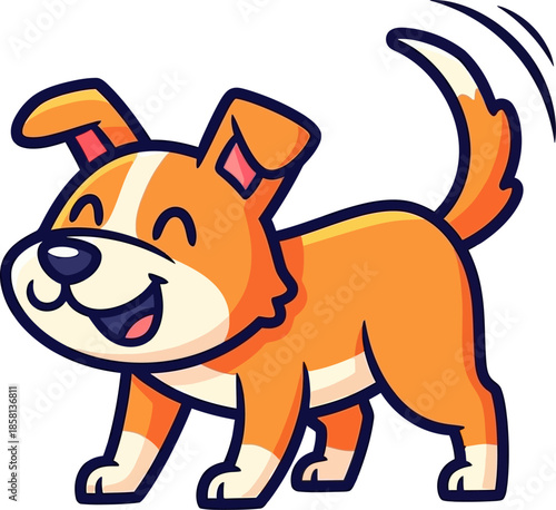 Fotografie Happy Cartoon Dog Character Cute Orange Puppy Illustration Isolated on White Bac