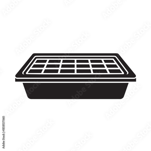 Baking tray with grid pattern in simple flat design with black and white color scheme for kitchen utensils