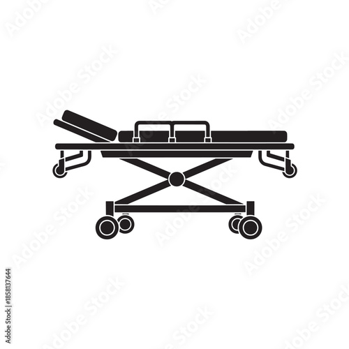 Hospital Gurney in Simple Flat Design with Black Color on White Background for Medical Illustration