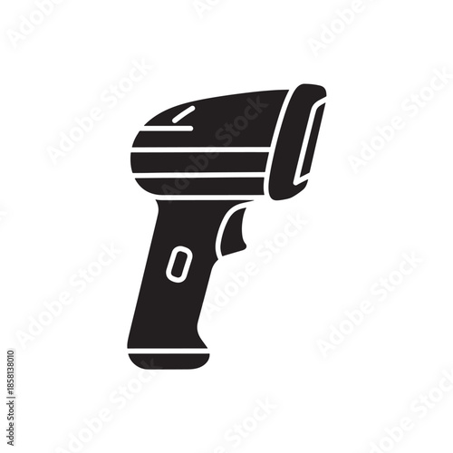 Infrared Thermometer Gun Silhouette in Modern Minimalist Style with High Contrast Black and White Color on Isolated White Background for Industrial Use