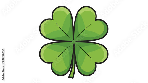 A simple, stylized illustration of a vibrant green four-leaf clover against a white background.