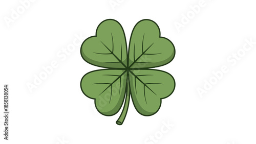 A vibrant green four-leaf clover illustration with detailed veins on each leaf, set against a clean white background.