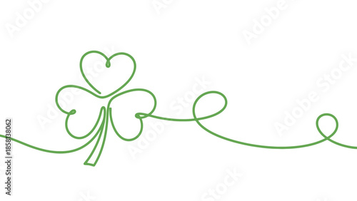A minimalist green line drawing of a three-leaf clover, a symbol of luck and St. Patrick's Day.