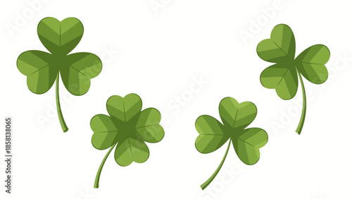 Four green shamrocks and clovers on a white background.