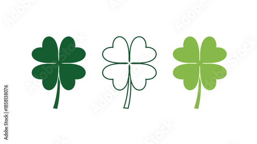 Three stylized four-leaf clovers in shades of green, representing luck and nature.