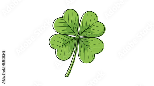 A detailed illustration of a vibrant green four-leaf clover, symbolizing good luck and fortune.