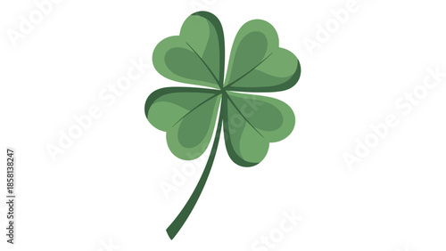 A vibrant green four-leaf clover, a symbol of good luck, isolated on a white background.