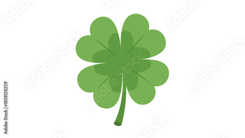 A single, vibrant green four-leaf clover, symbolizing good luck and fortune, isolated on a white background.
