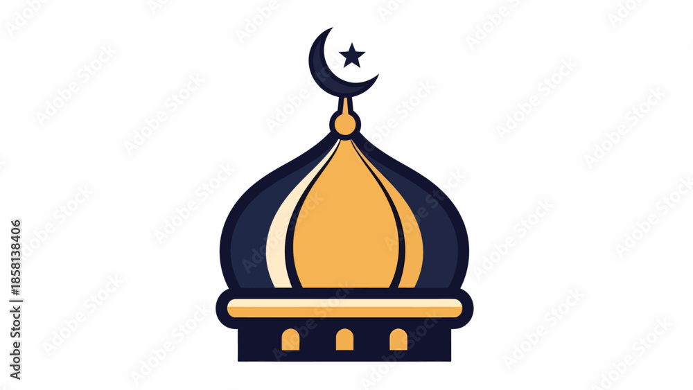 Fototapeta premium Stylized vector illustration of a mosque dome with a crescent moon and star, representing Islamic faith and cultural heritage, perfect for religious holiday greetings and spiritual design projects