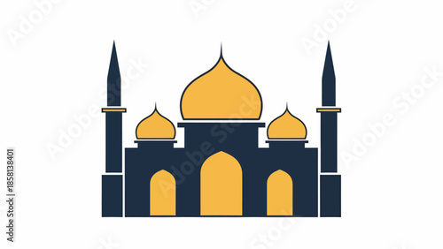 Vector illustration of a mosque, a sacred place of worship for Muslims, featuring intricate architectural details and vibrant colors