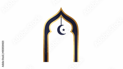 Islamic archway with crescent moon and star decoration, symbolizing faith and tradition