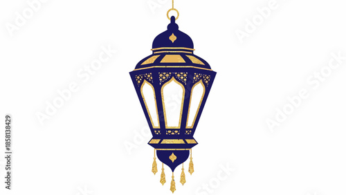 Ornate traditional lantern in elegant blue and gold, featuring intricate details for cultural celebration and decorative illumination design