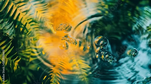 Abstract water surface with bubbles and reflections in natural light